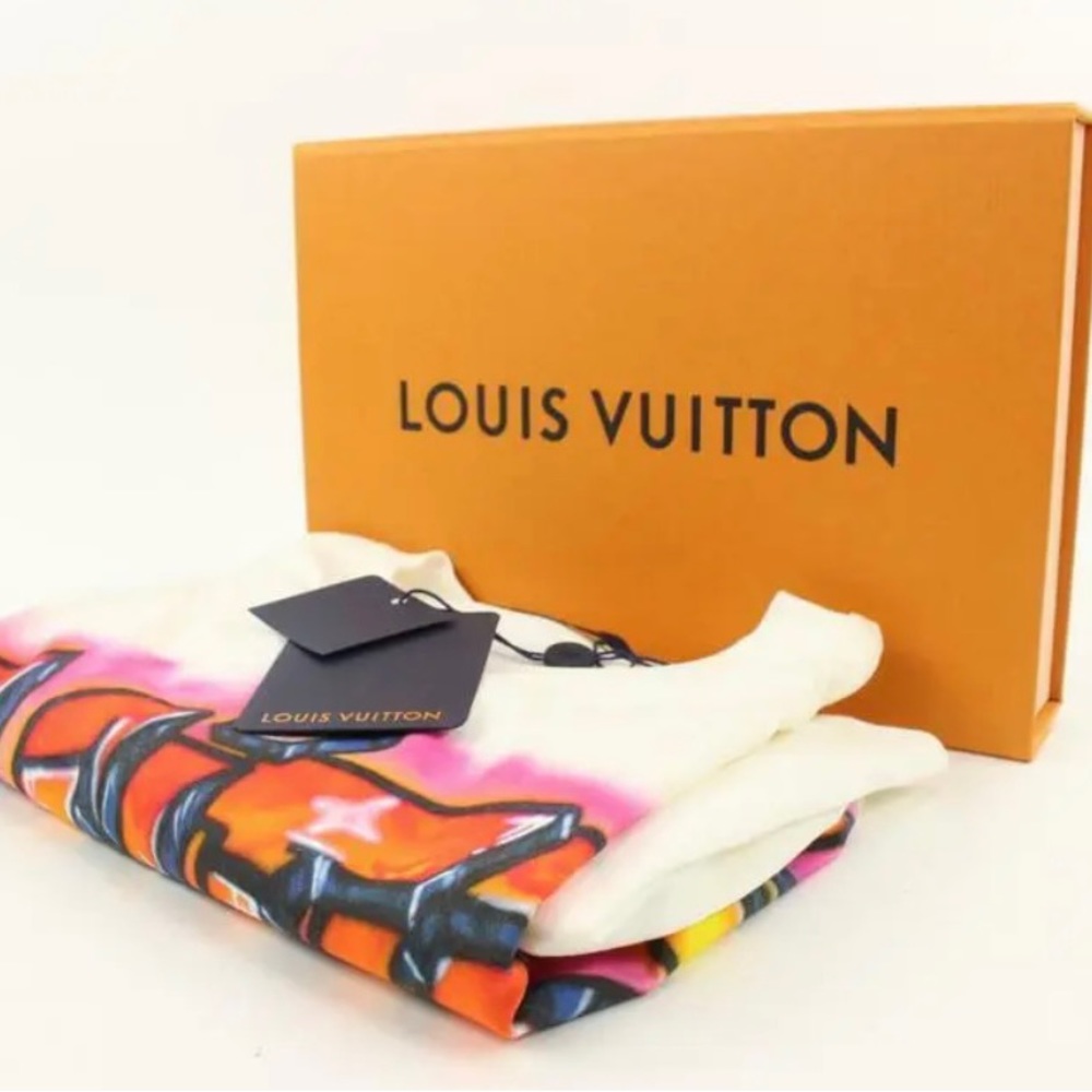 Louis Vuitton Men's Small Virgil Abloh 1990's Style Graffiti T-Shirt Tee Shirt